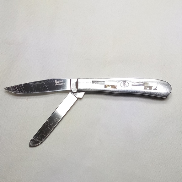 Steel Warrior 2 Blade 440 Stainless Mother of Pearl Inlay Folding Pocket Knife - Picture 10 of 15